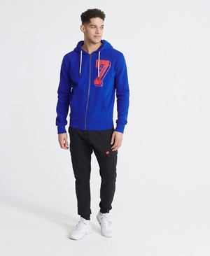 Superdry College Classic Cipzár Férfi Kapucnis Pulóver Kék | UOEIC5912